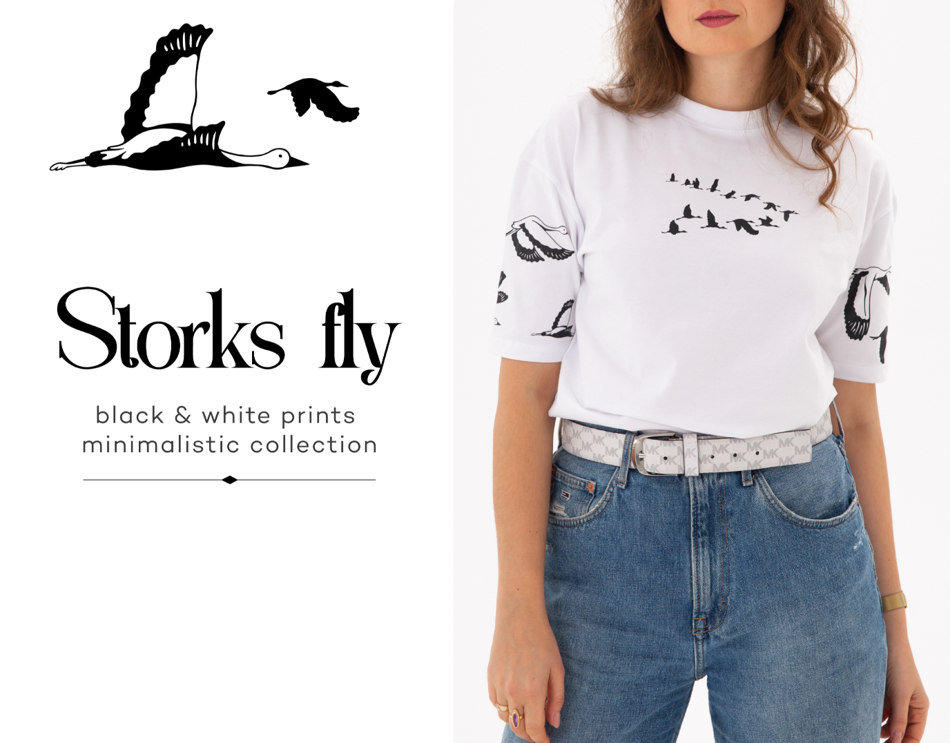 "Storks fly" custom prints for the branded clothes and accessories
