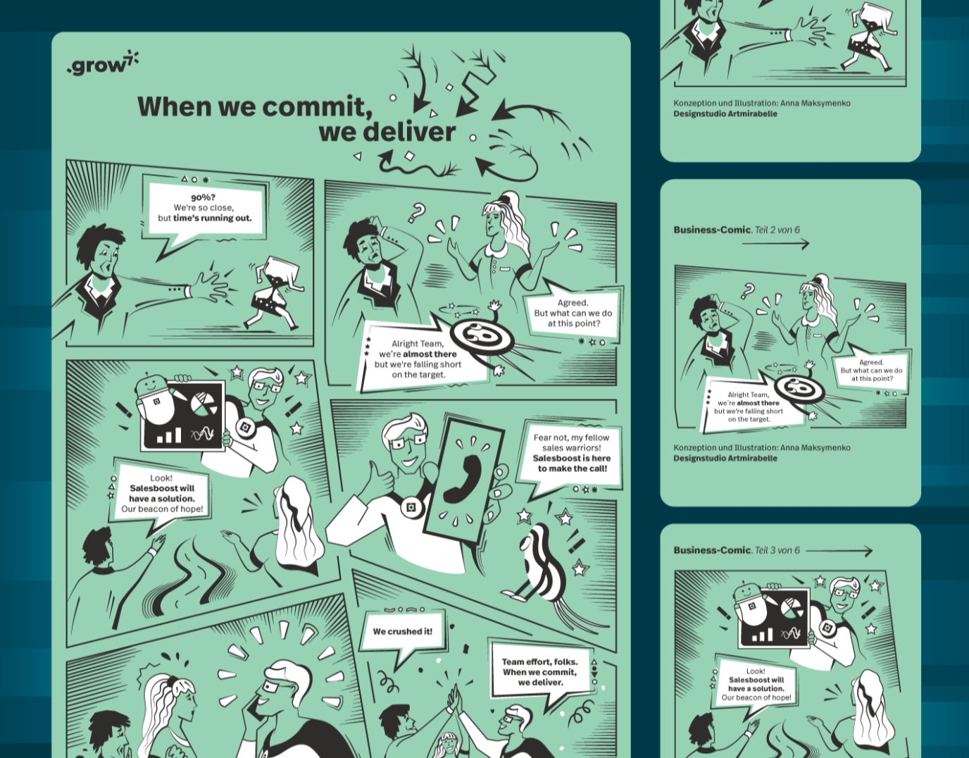 Infografik im Comic-Stil für Teamtraining und Leistungssteigerung
