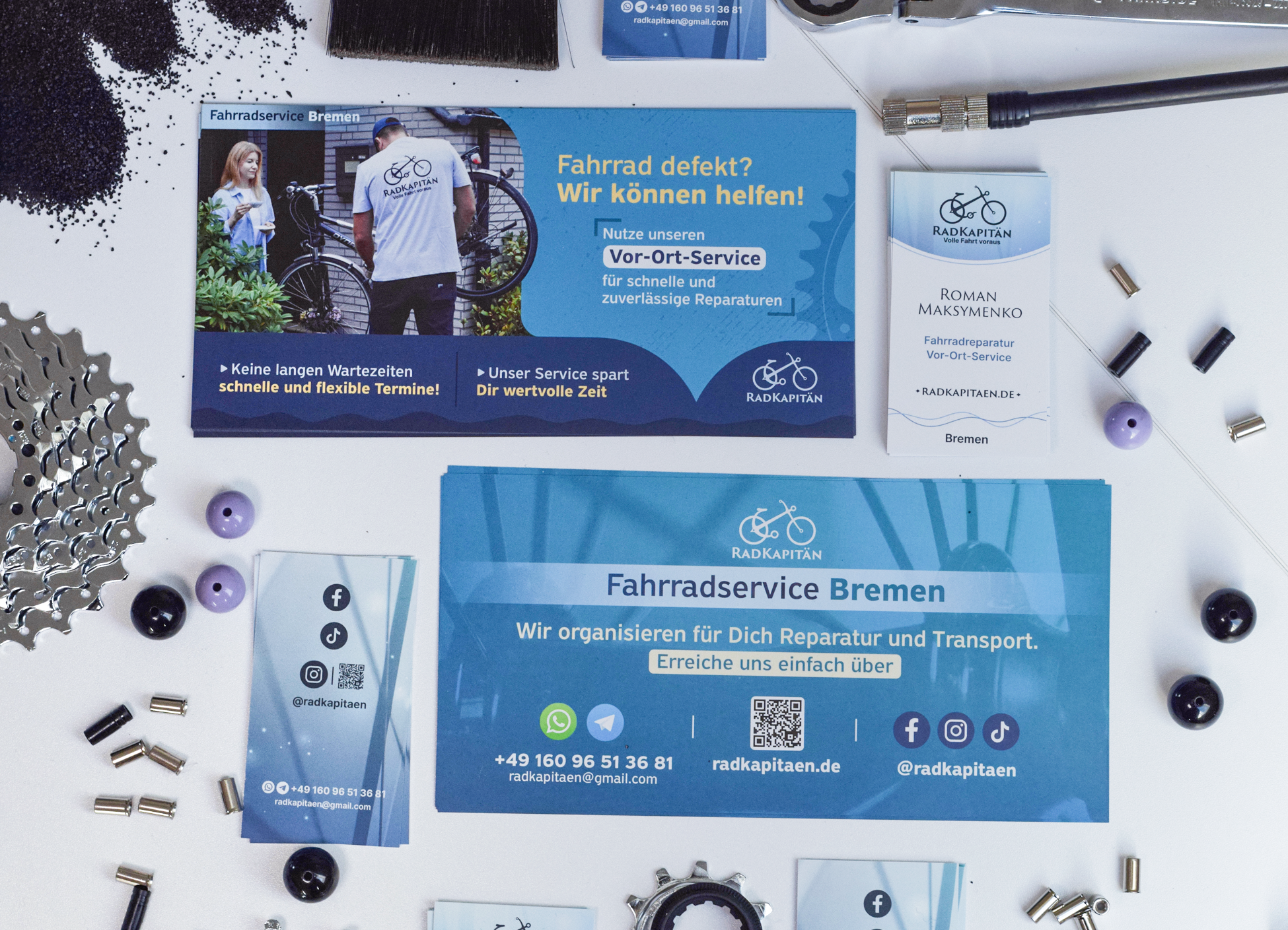 Design of flyer and business card layouts for a bicycle service
 image