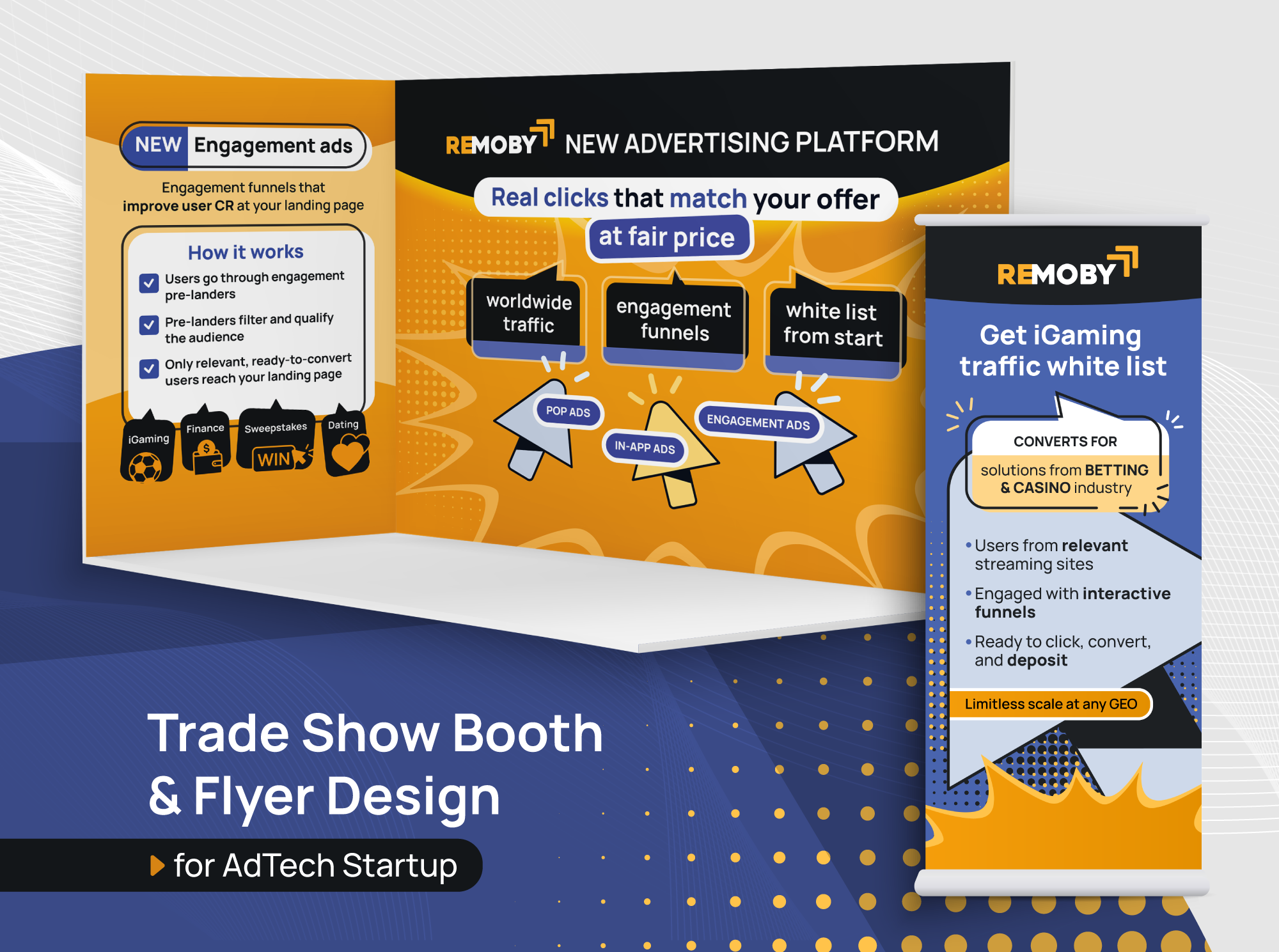 Messestand-Design für AdTech-Startup mit Roll-up, Messetheke und Werbematerialien