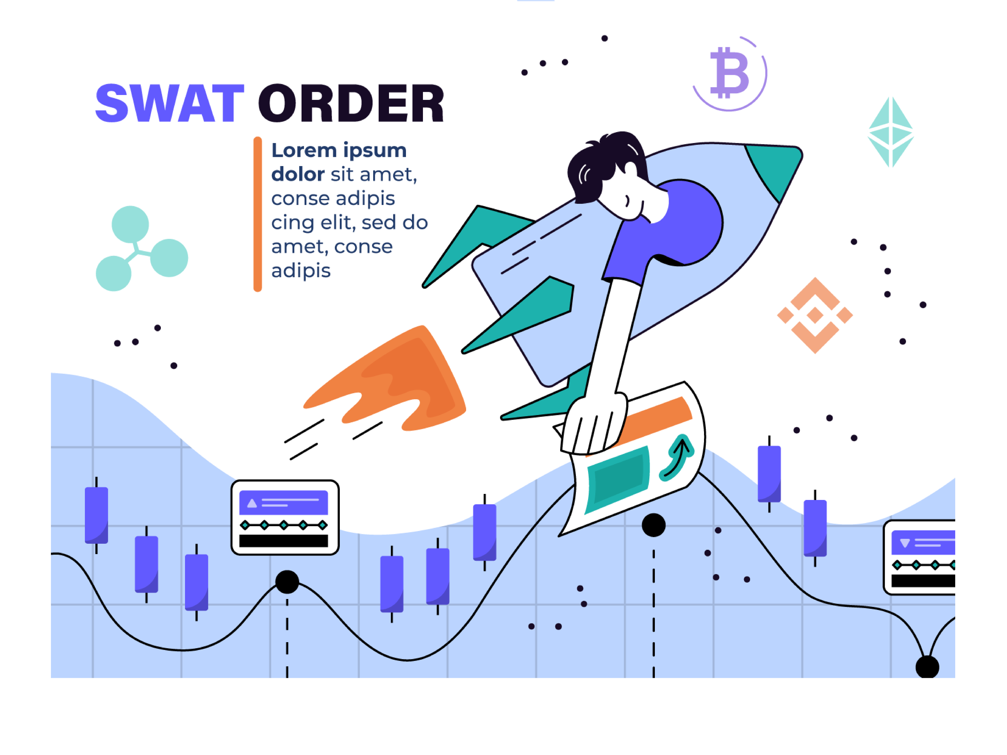 Vector illustrations of types of trade orders on cryptocurrency exchange
 image