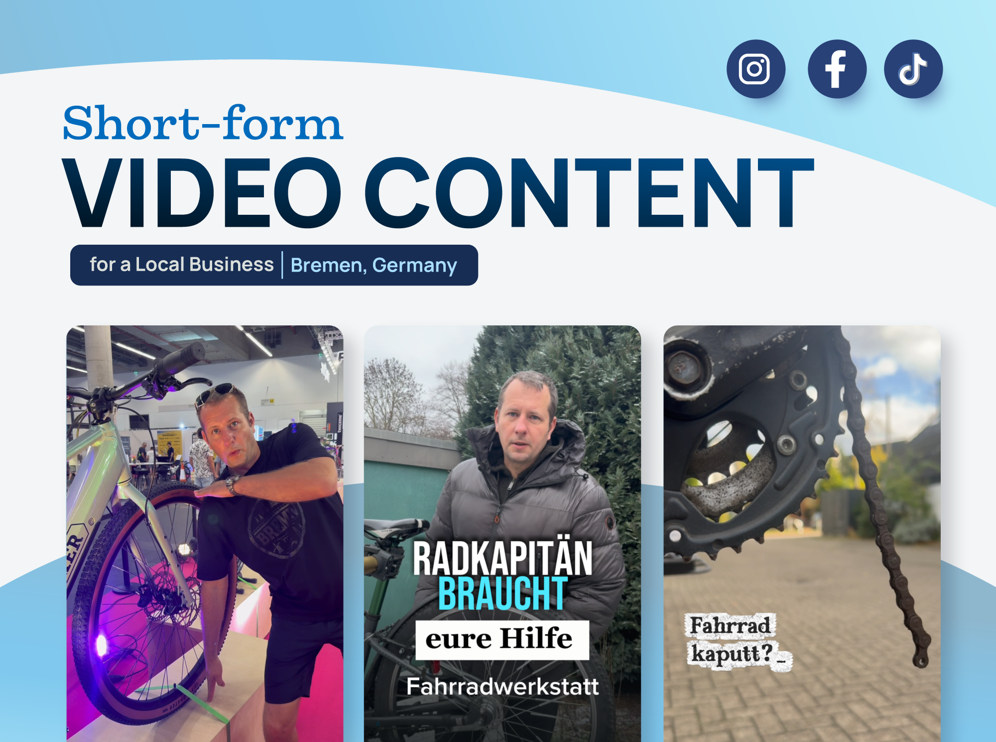 Social-Media-Videoproduktion für einen mobilen Fahrradservice in Bremen mit Kurzvideos und visuellem Storytelling rund um Fahrradreparaturen.