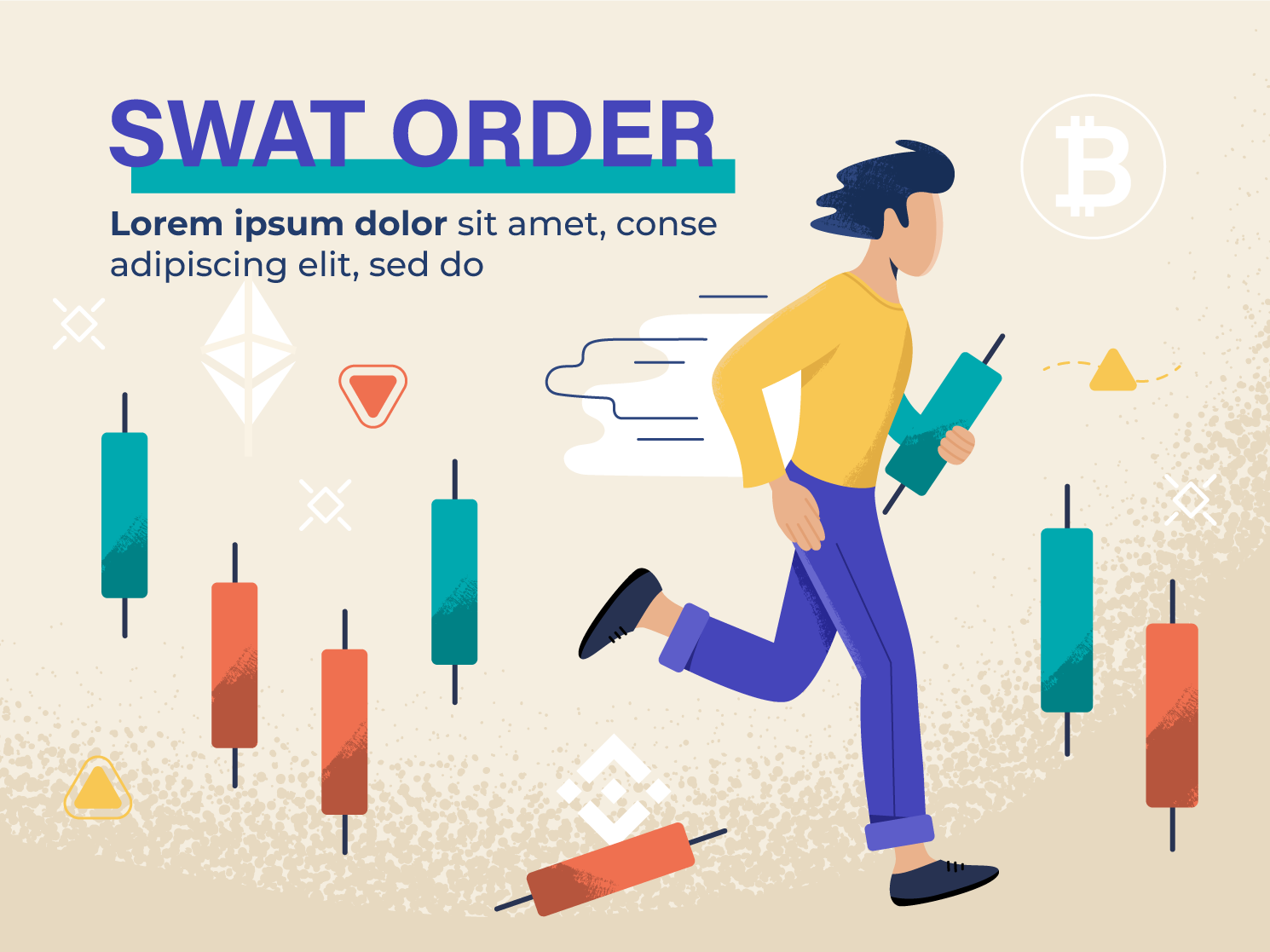 Vector illustrations of types of trade orders on cryptocurrency exchange
