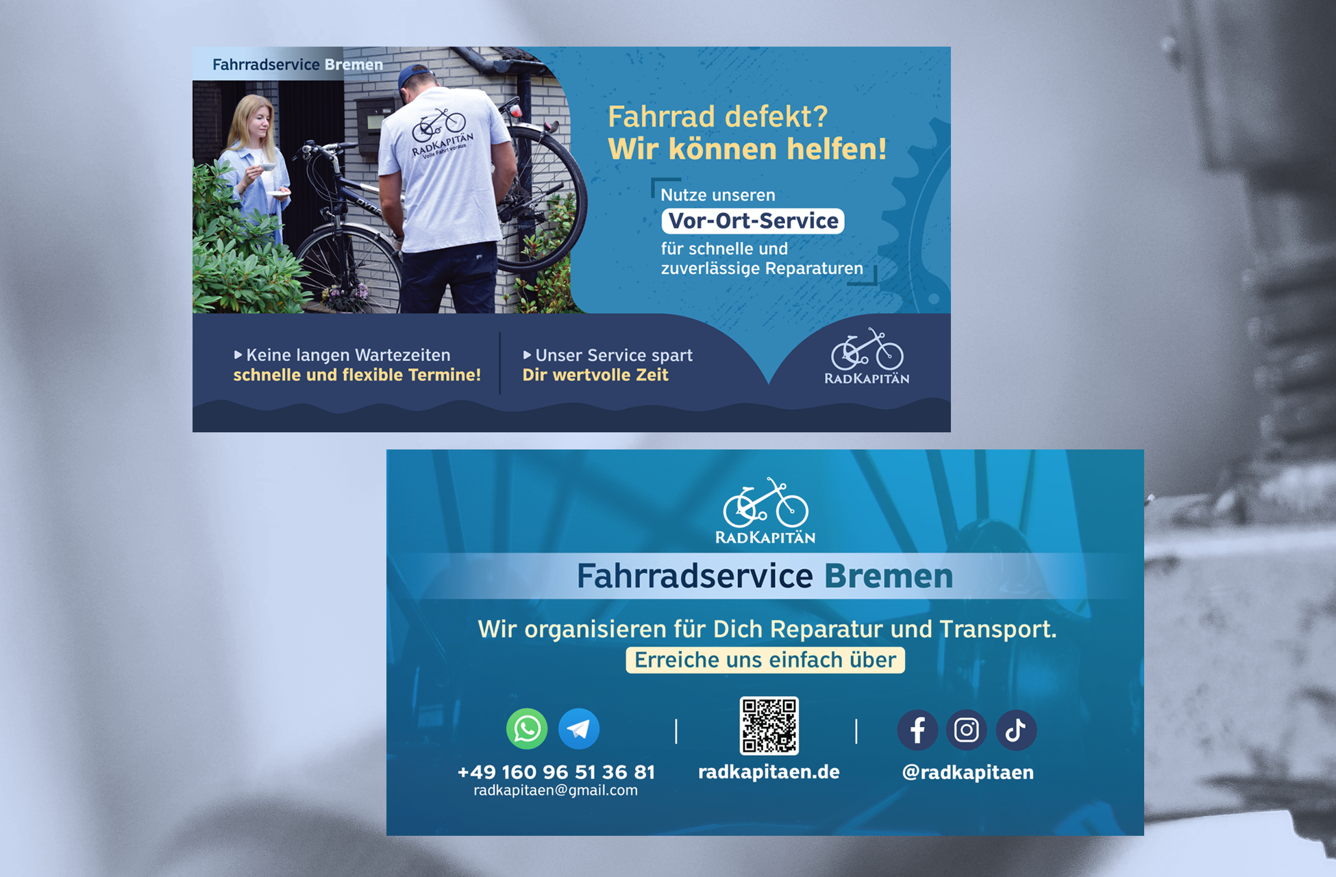 Design of flyer and business card layouts for a bicycle service
 image