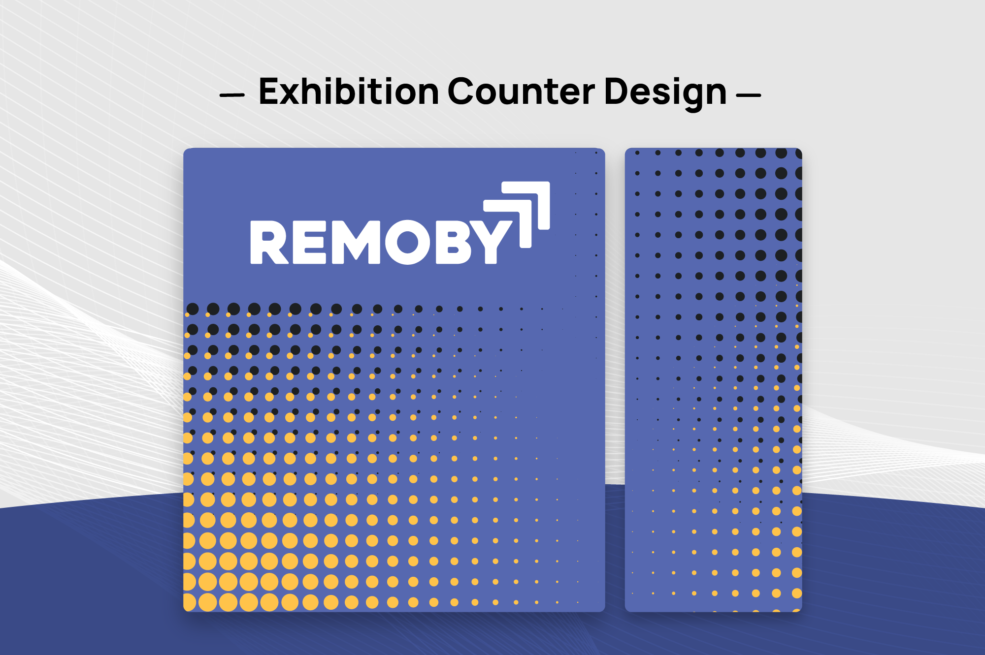 Promotional counter design layout for AdTech startup exhibition branding and event marketing