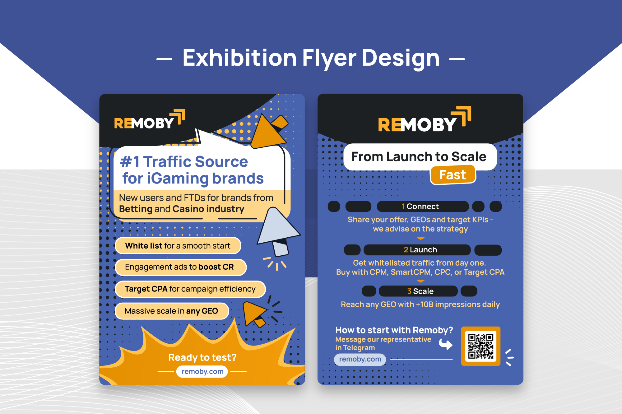 Flyer design layout for AdTech startup marketing, exhibition branding and lead generation