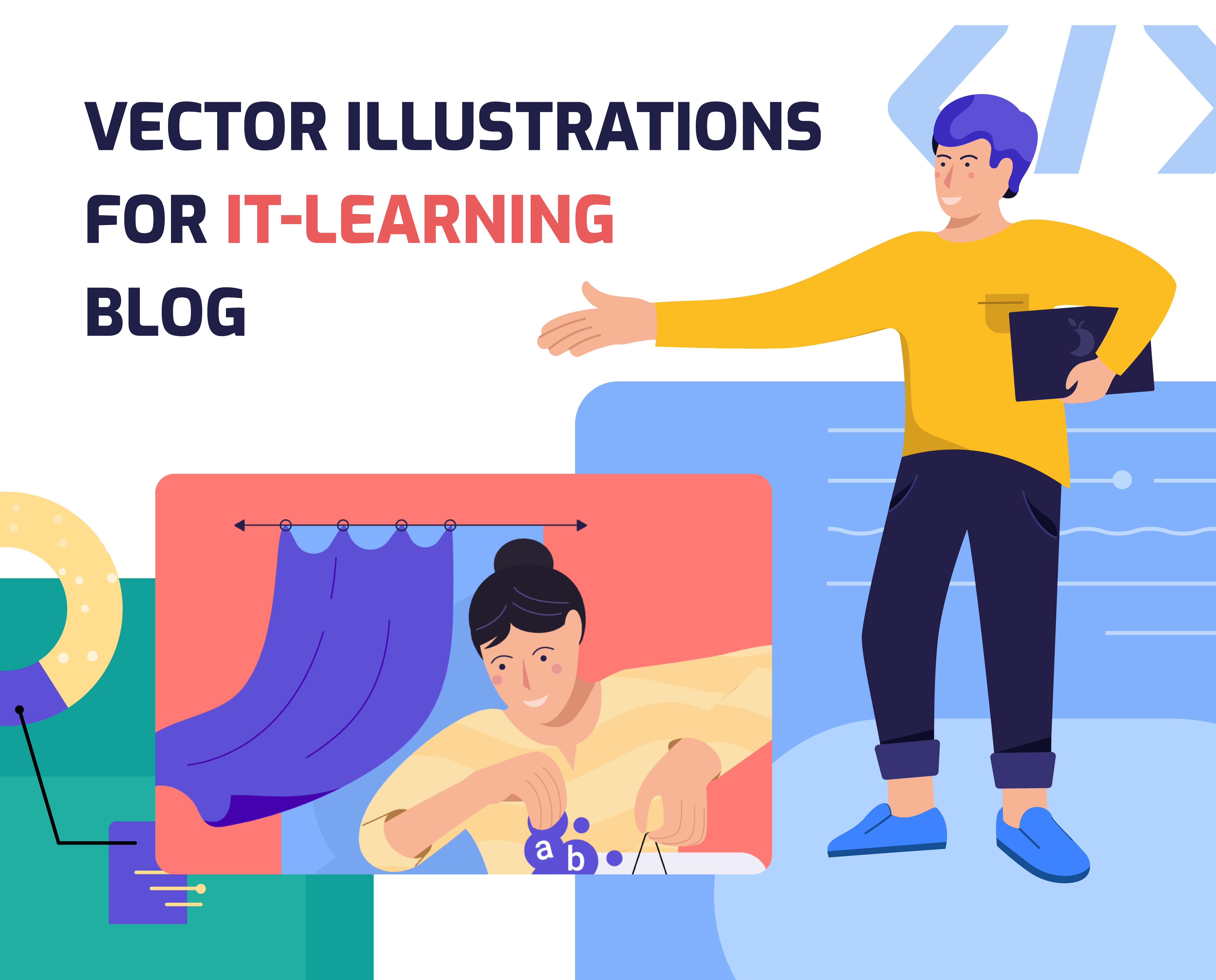 Set of vector flat illustrations for IT-learning blog
 image